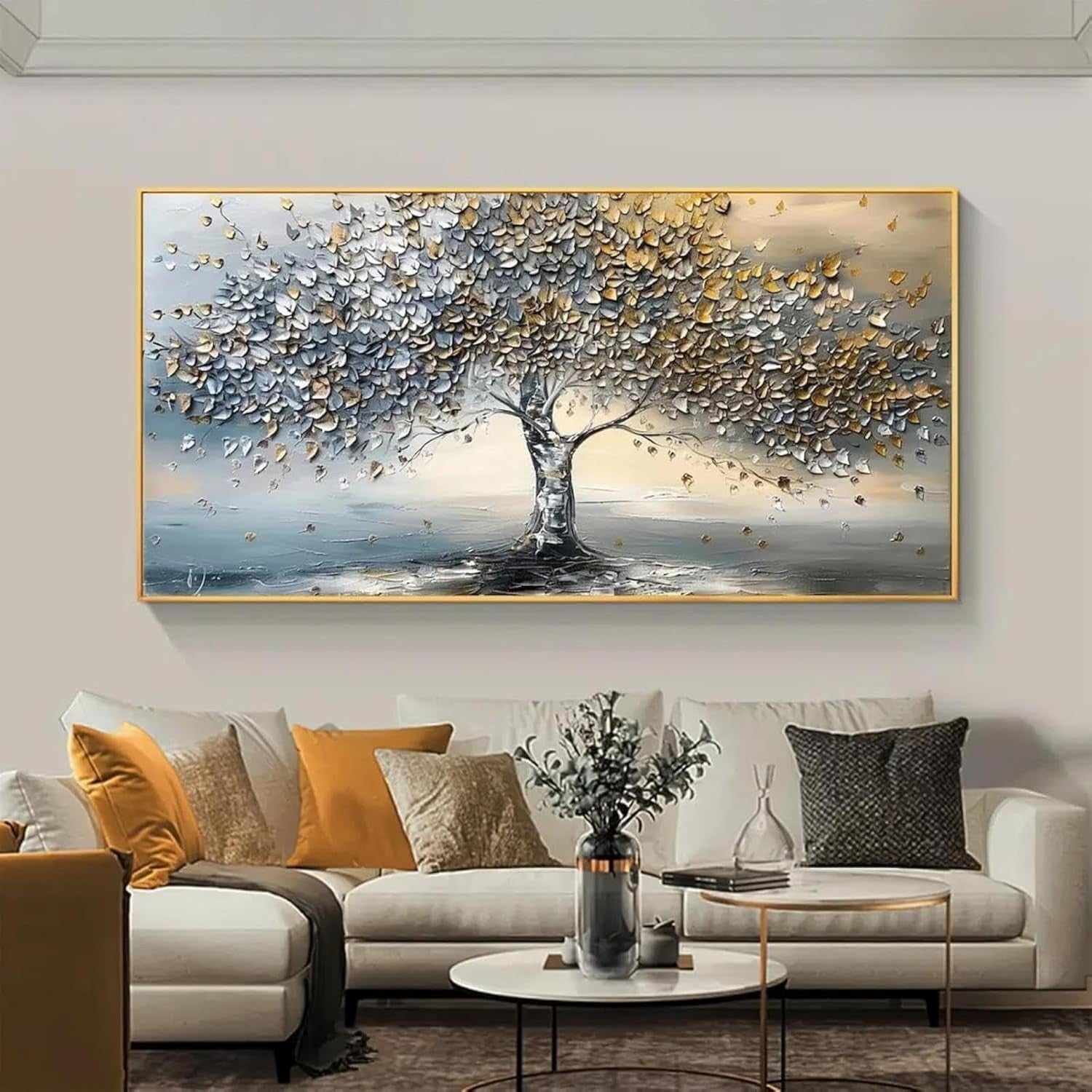 Extra Large Tree of Life Canvas Wall Art 70x140cm Blue Gold