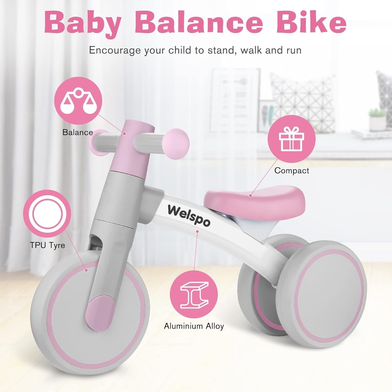 Baby Balance Bike 3 Wheel Toddler First Bicycle No Pedal Age 1-2 Years