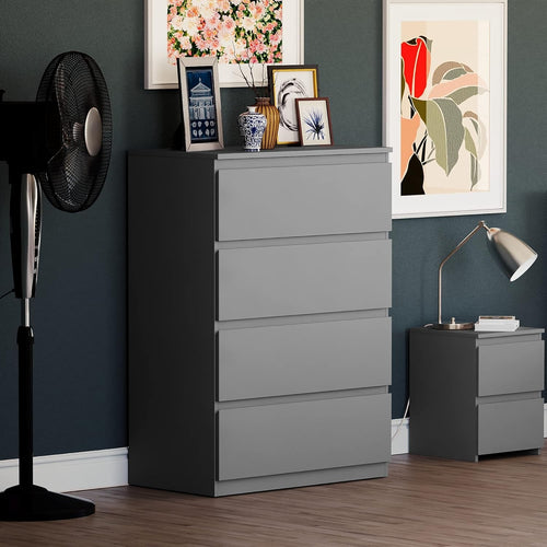 Modern 4 Drawer Chest Grey Storage Unit | Bedroom Living Room Cabinet