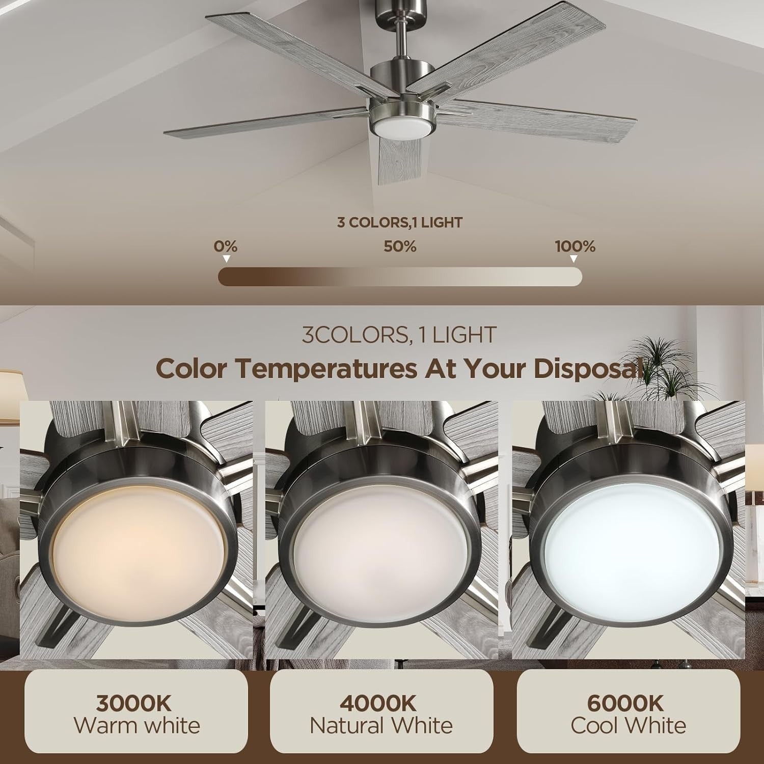 Vagizm 52" Ceiling Fan with Light, Remote, Dimmable, DC Motor,5 Blades, Modern