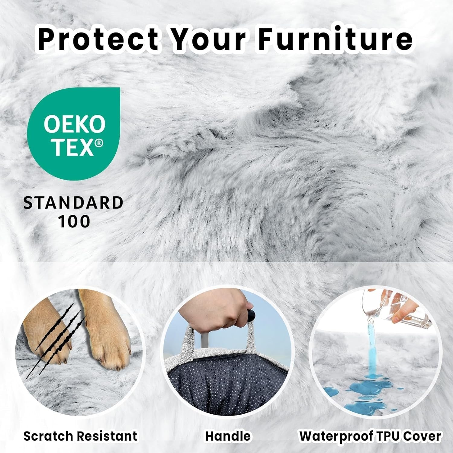 Large Orthopedic Dog Sofa Bed 104x94x12.5cm Faux Fur