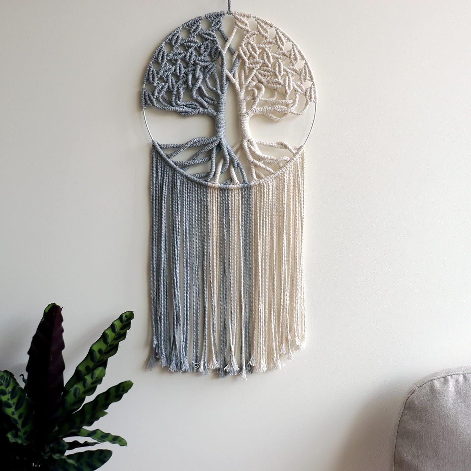 Tree of Life Macrame Wall Hanging 13"x32" Boho Home Decor Grey