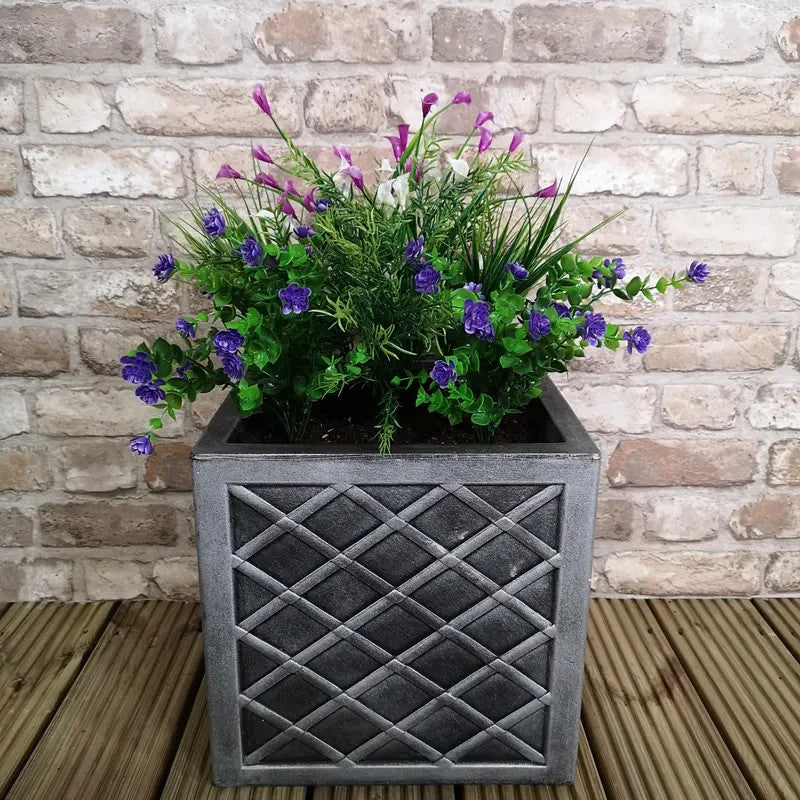Small Grey Square Garden Planter Pot 30.5cm Outdoor Patio Pewter Plant Box