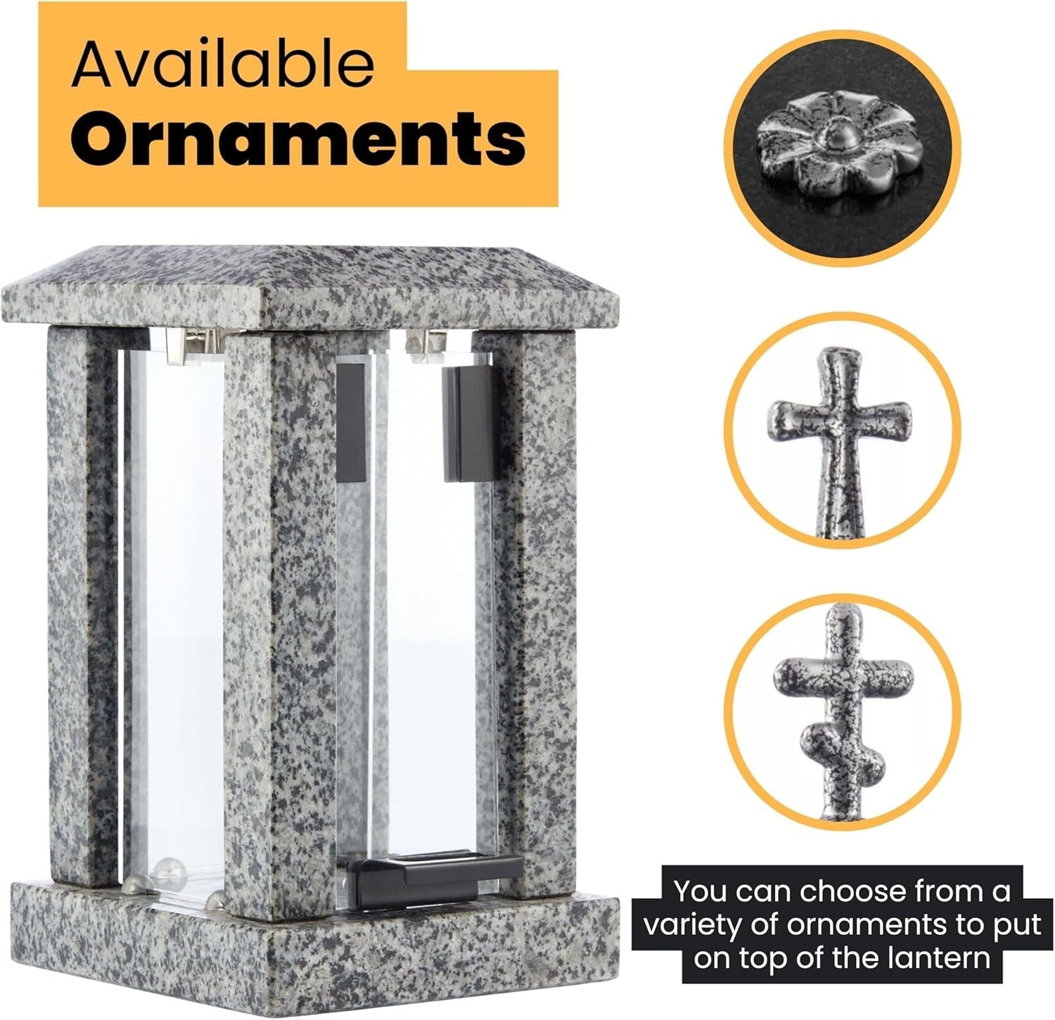 Large Grey Granite Candle Lantern 32cm Square Polished Decor