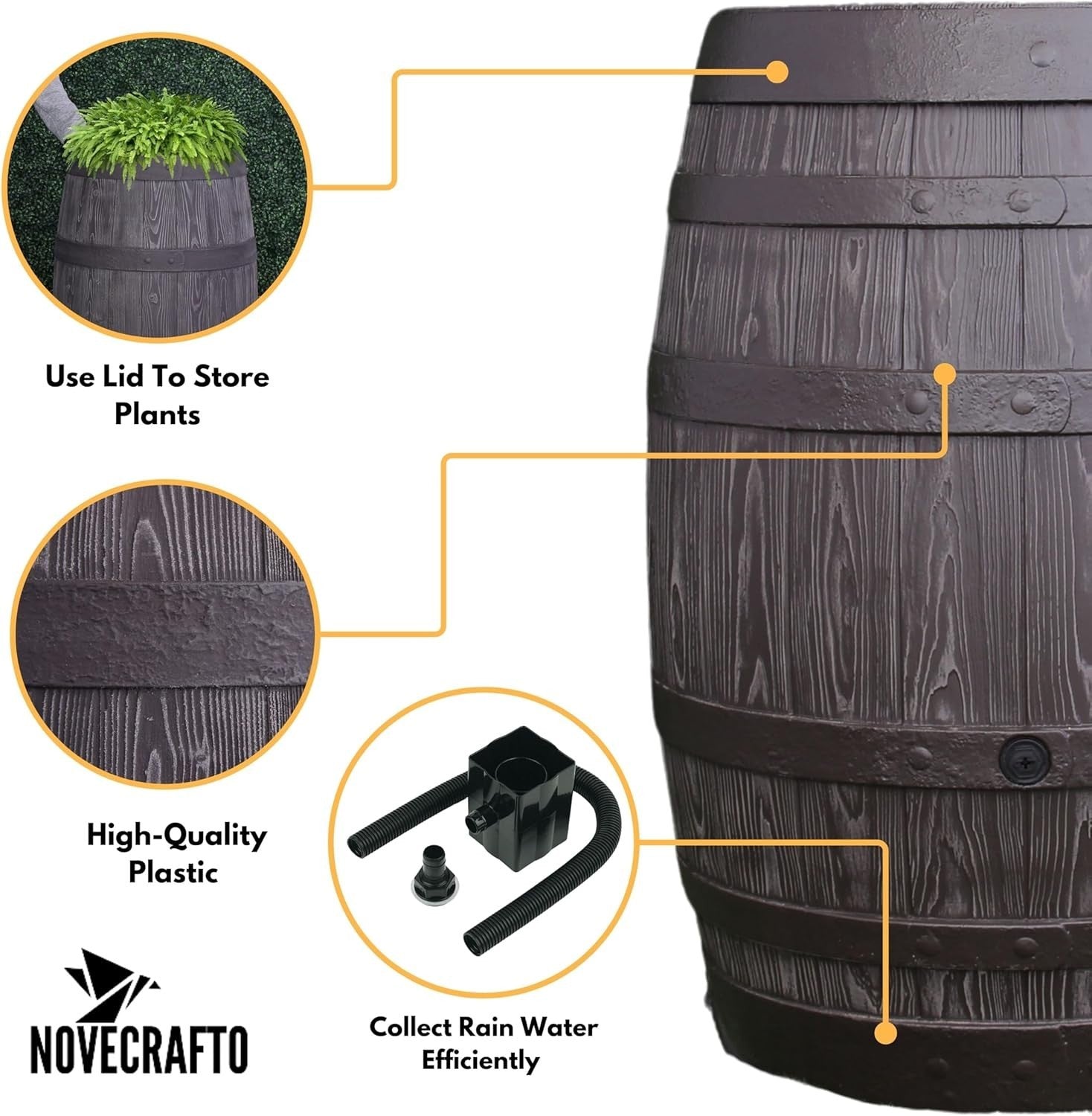 250L Rustic Oak Garden Water Butt with Tap, Diverter & Bio Cleaner