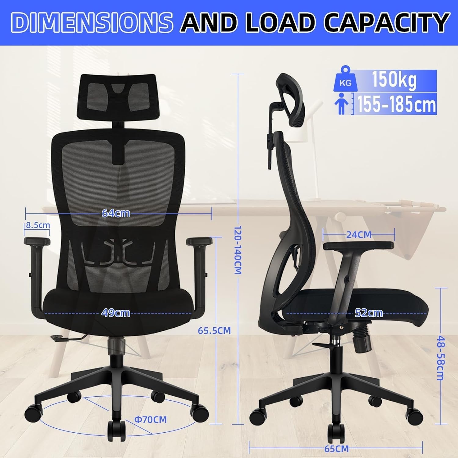 Ergonomic Mesh Office Chair Adjustable Lumbar Back Tilt Swivel Computer Desk Sea