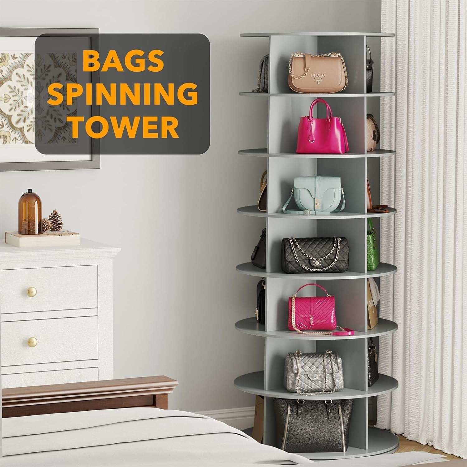 Rotating 7-Tier Shoe Rack Organizer, Space-Saving 160cm Tall, Easy Assembly