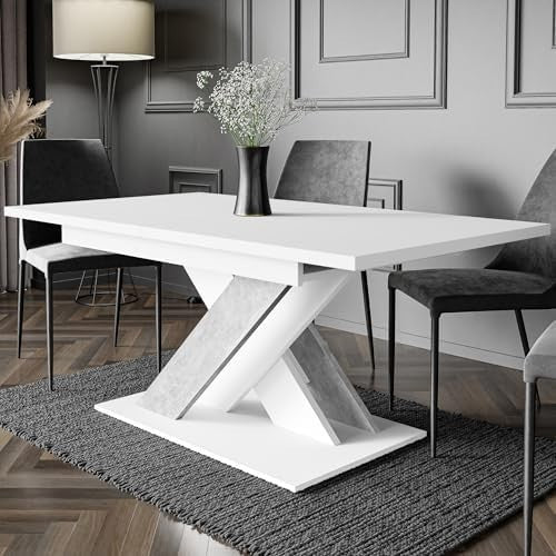 Extendable White Stone Dining Table 140-180cm Modern Foldable Kitchen