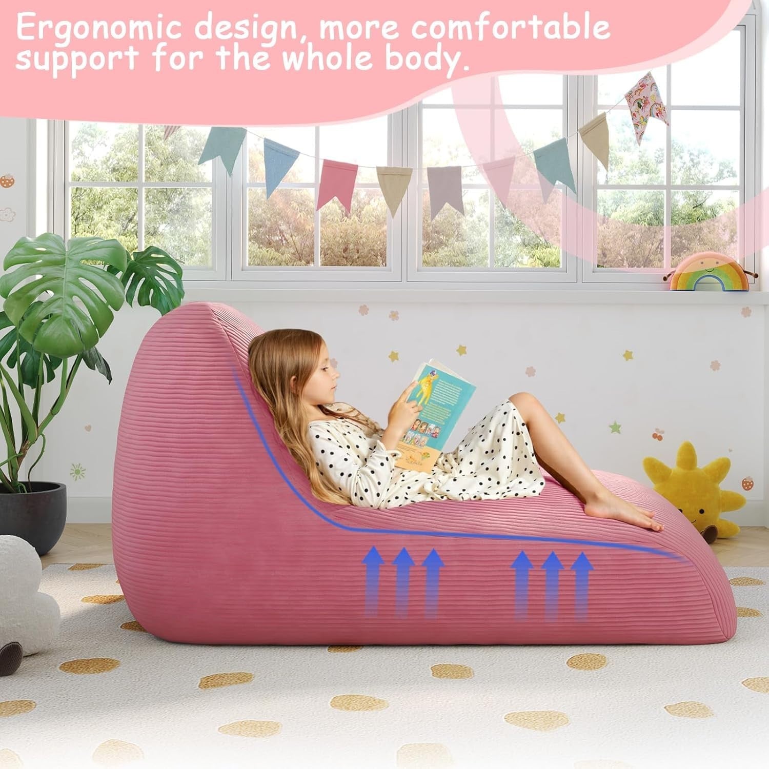 Large Pink Kids Bean Bag Chair with Removable Washable Cover