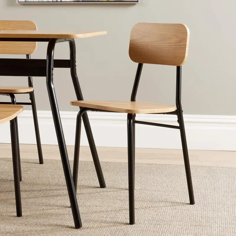 5 Piece Dining Table Set Oak MDF Top & Black Metal Frame with 4 Chairs