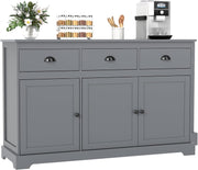 Grey Sideboard Storage Cabinet with Drawers & Adjustable Shelves Unit