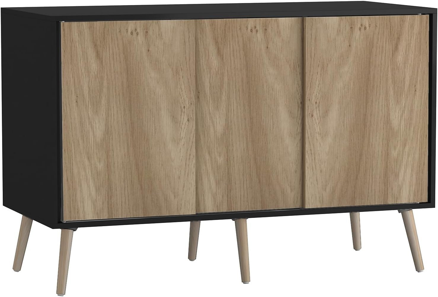 Black Oak Sideboard Cabinet | 3 Door Sliding Storage Unit Beech Legs