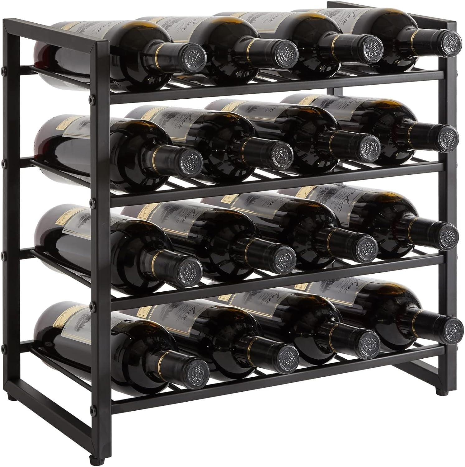 Wine Rack 16 Bottle 4 Tier Metal Freestanding Countertop Storage Shelf Black