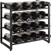 Wine Rack 16 Bottle 4 Tier Metal Freestanding Countertop Storage Shelf Black