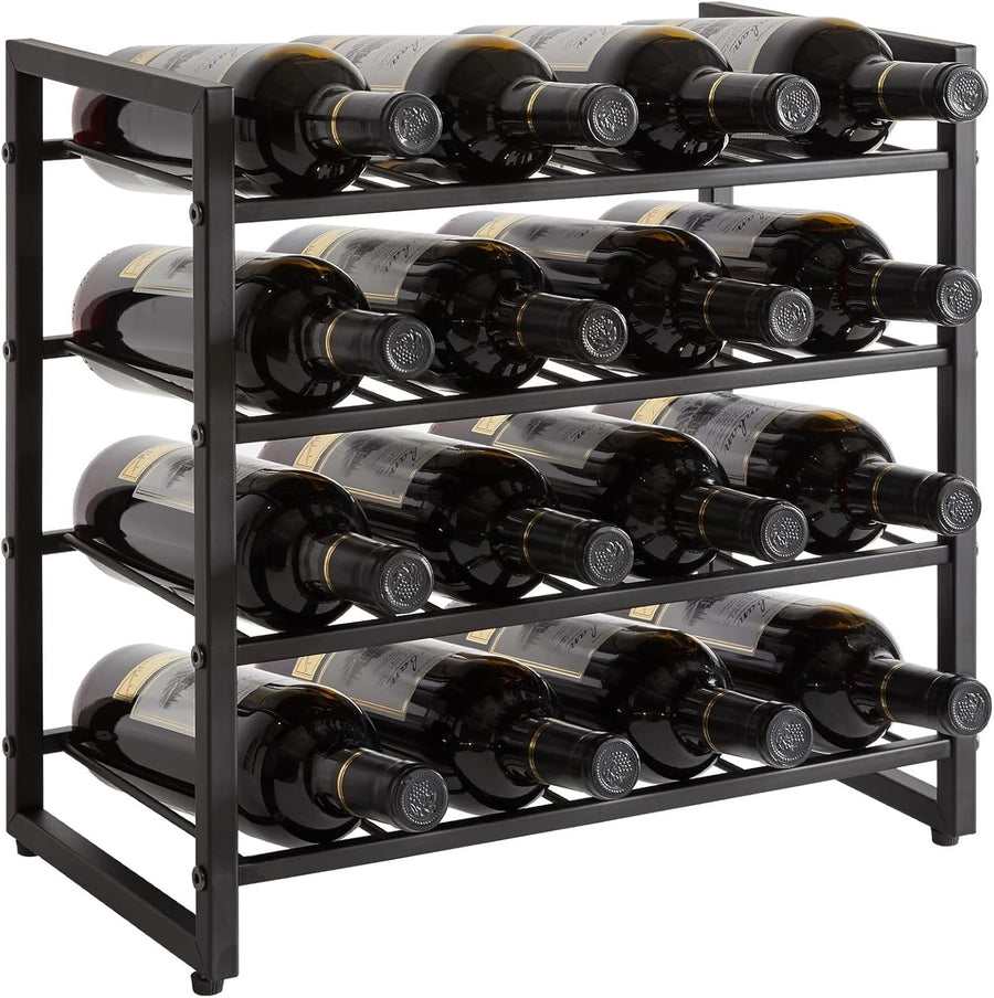 Wine Rack 16 Bottle 4 Tier Metal Freestanding Countertop Storage Shelf Black