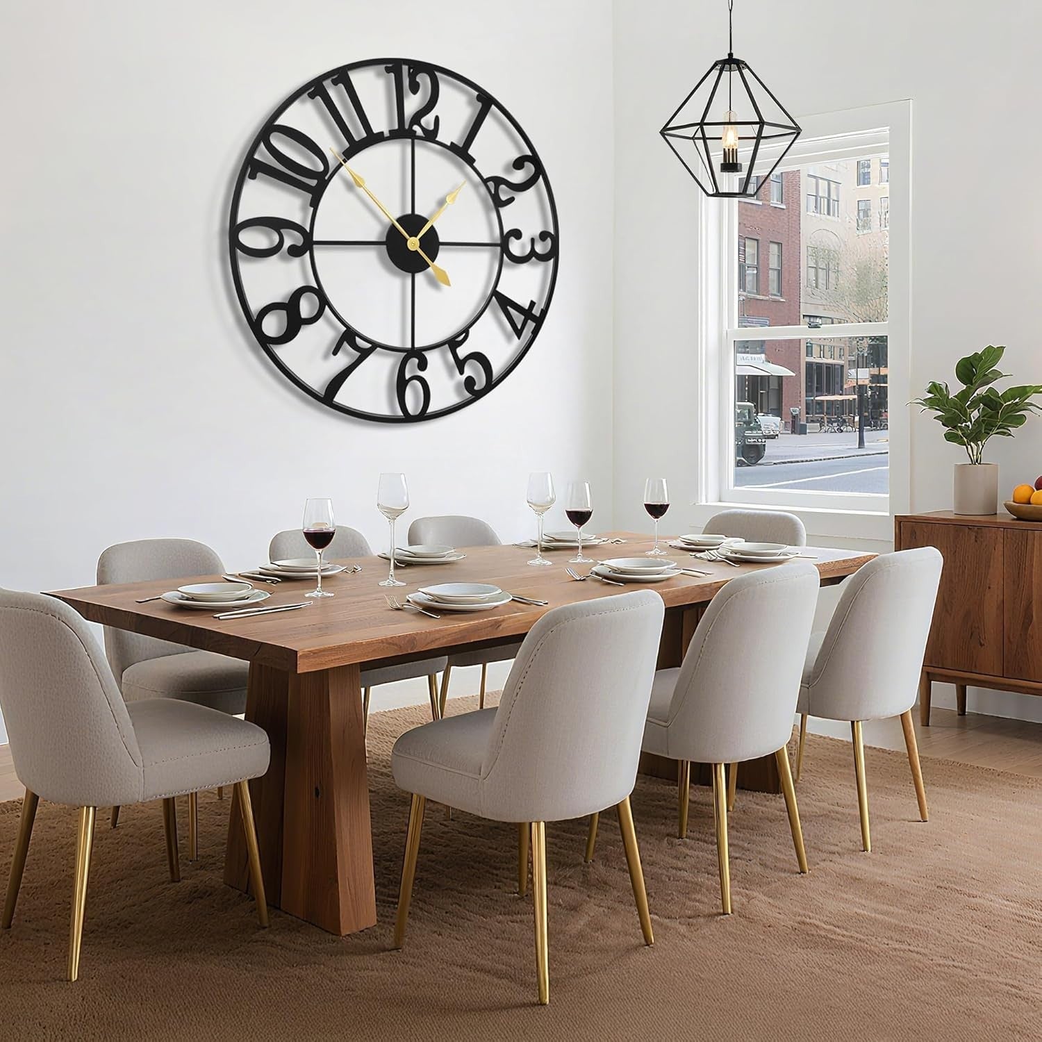 40 Inch Oversized Black Metal Wall Clock Silent Non-Ticking Farmhouse Decor