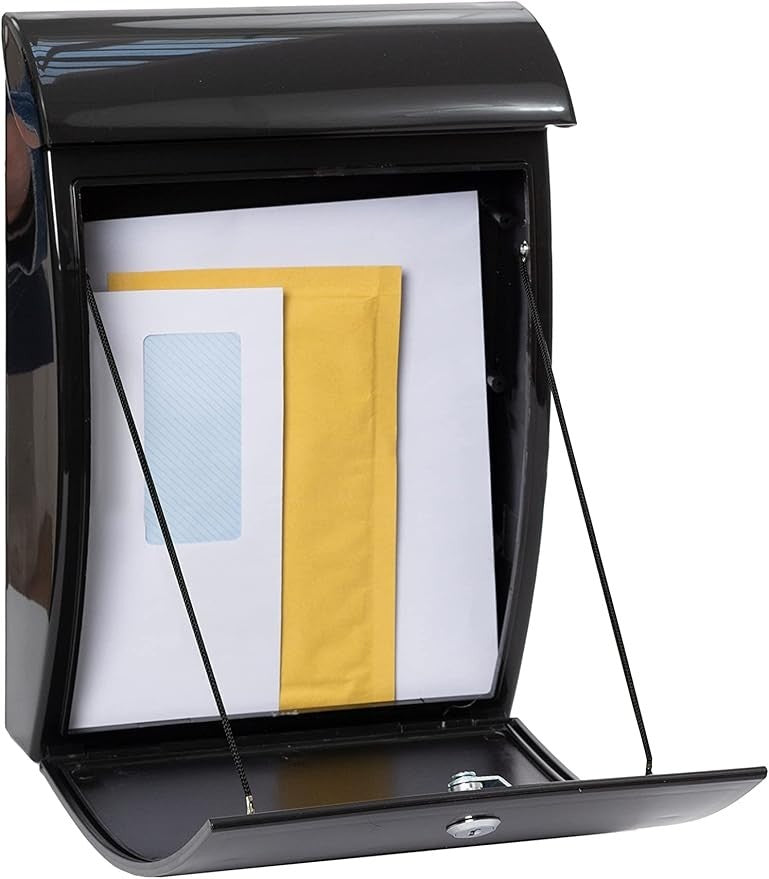 Weatherproof Wall Mounted Mailbox A4 Size Lockable Plastic Post Box Black