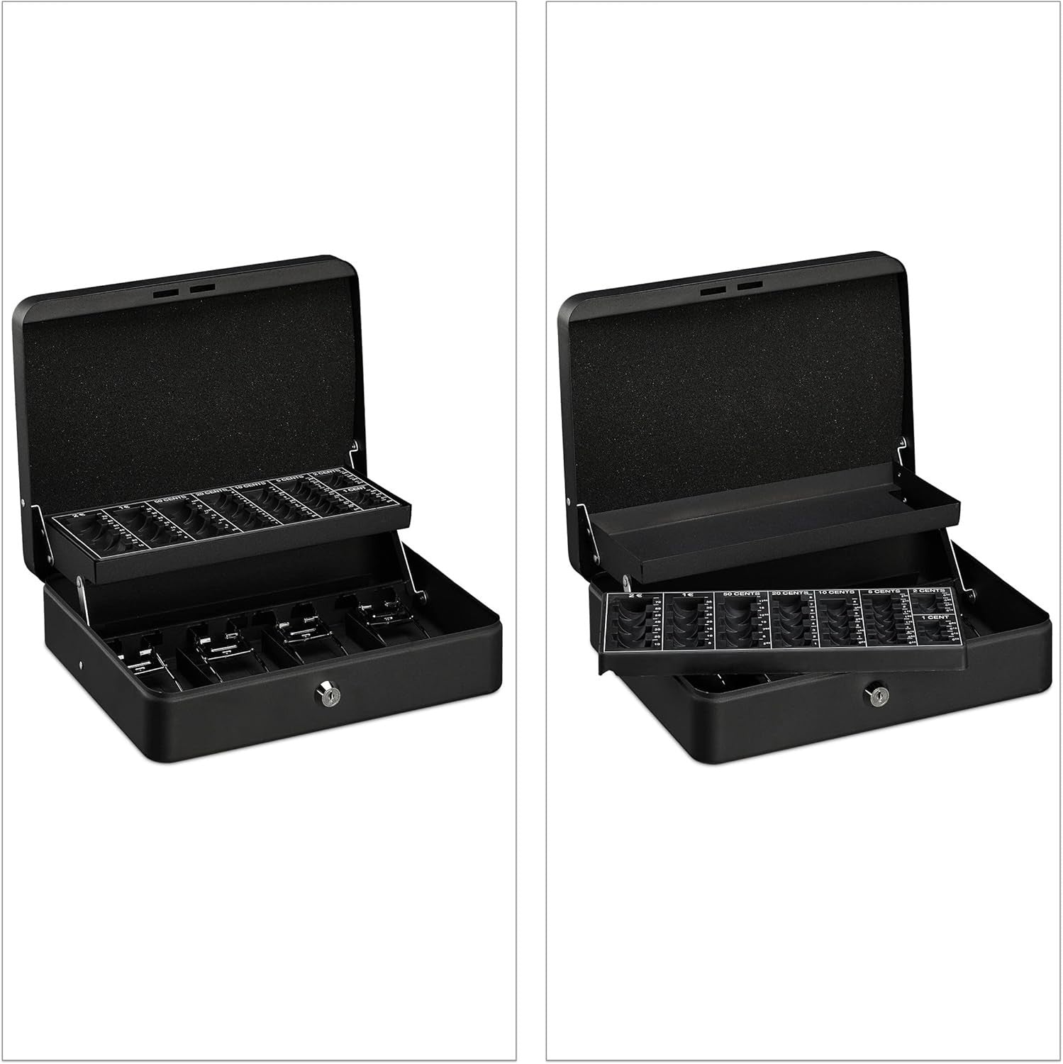 Lockable Cash Box Coin Counter Tray Money Storage Case Black Steel