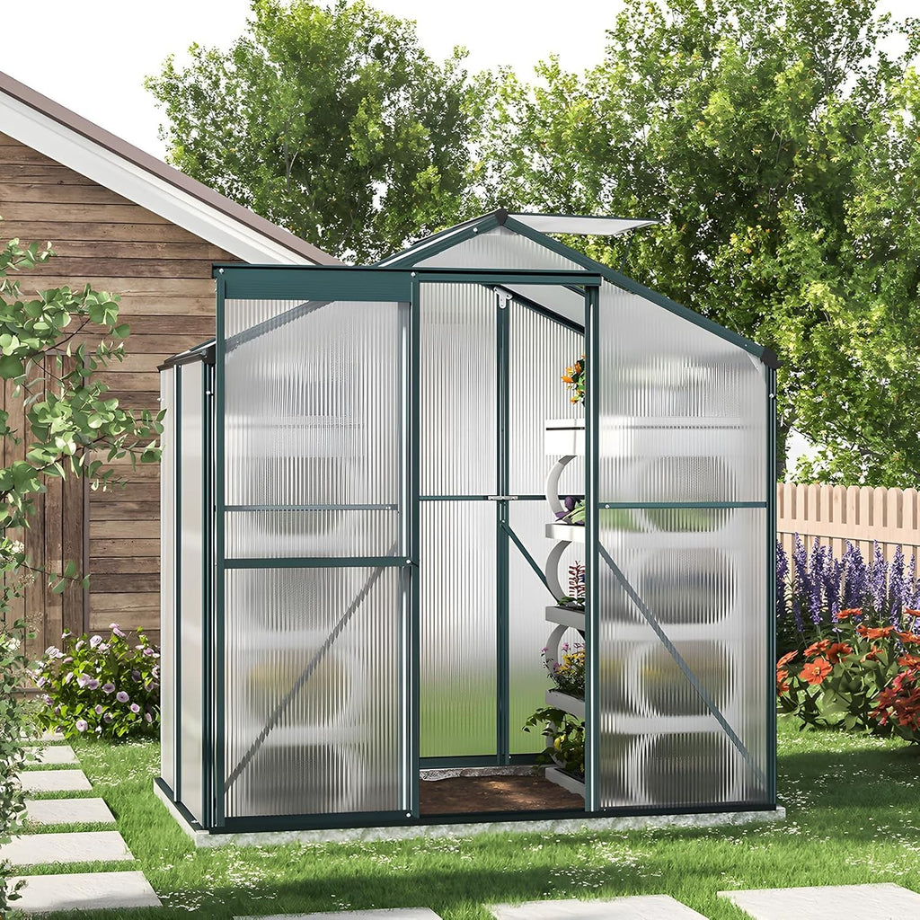 4x6ft Polycarbonate Greenhouse | Aluminium Frame Walk-In Grow Tent