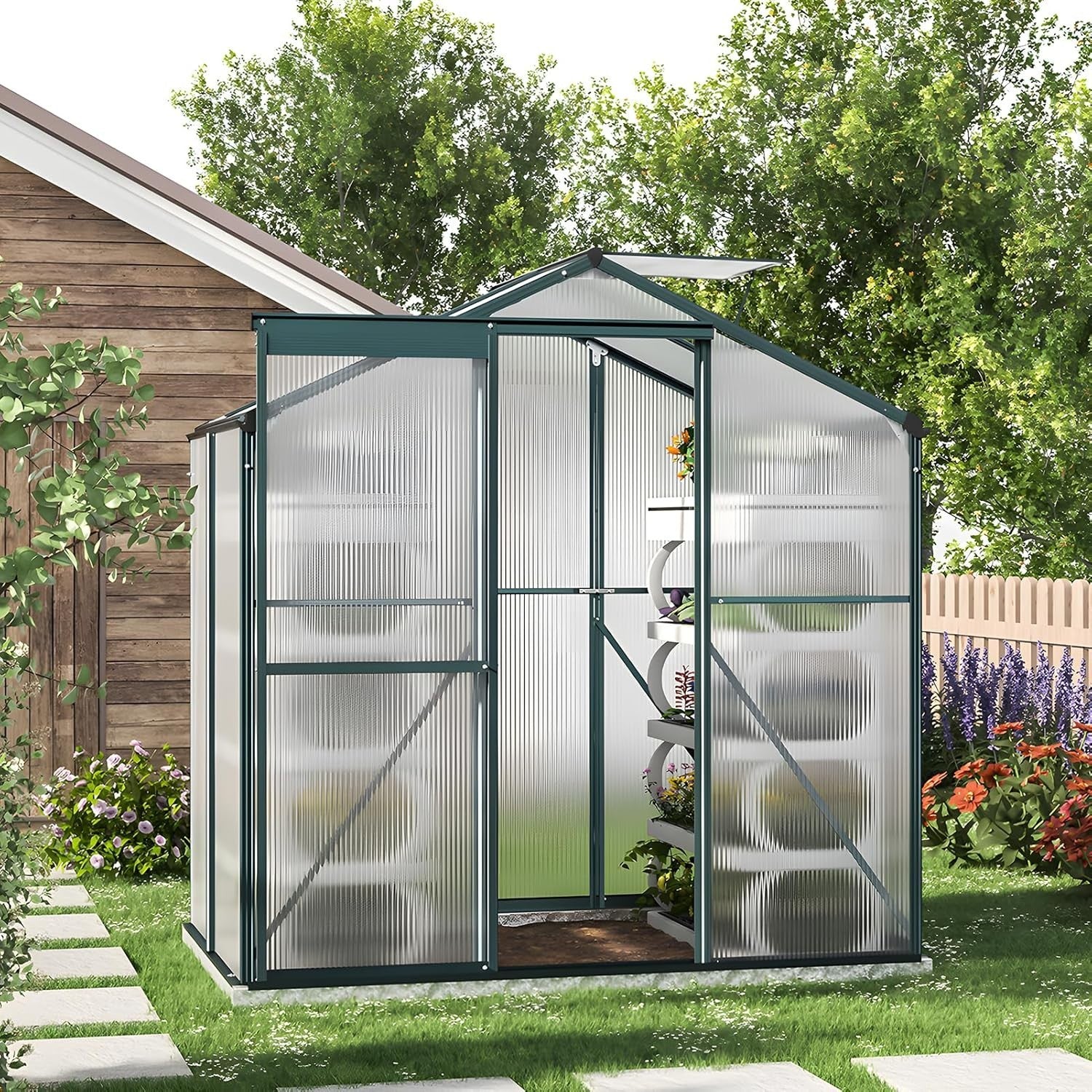 4x6ft Polycarbonate Greenhouse | Aluminium Frame Walk-In Grow Tent