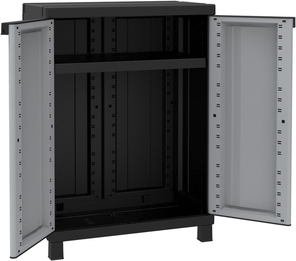 Adjustable 2-Door Black Storage Cabinet with Internal Shelf 68x39x91.5cm