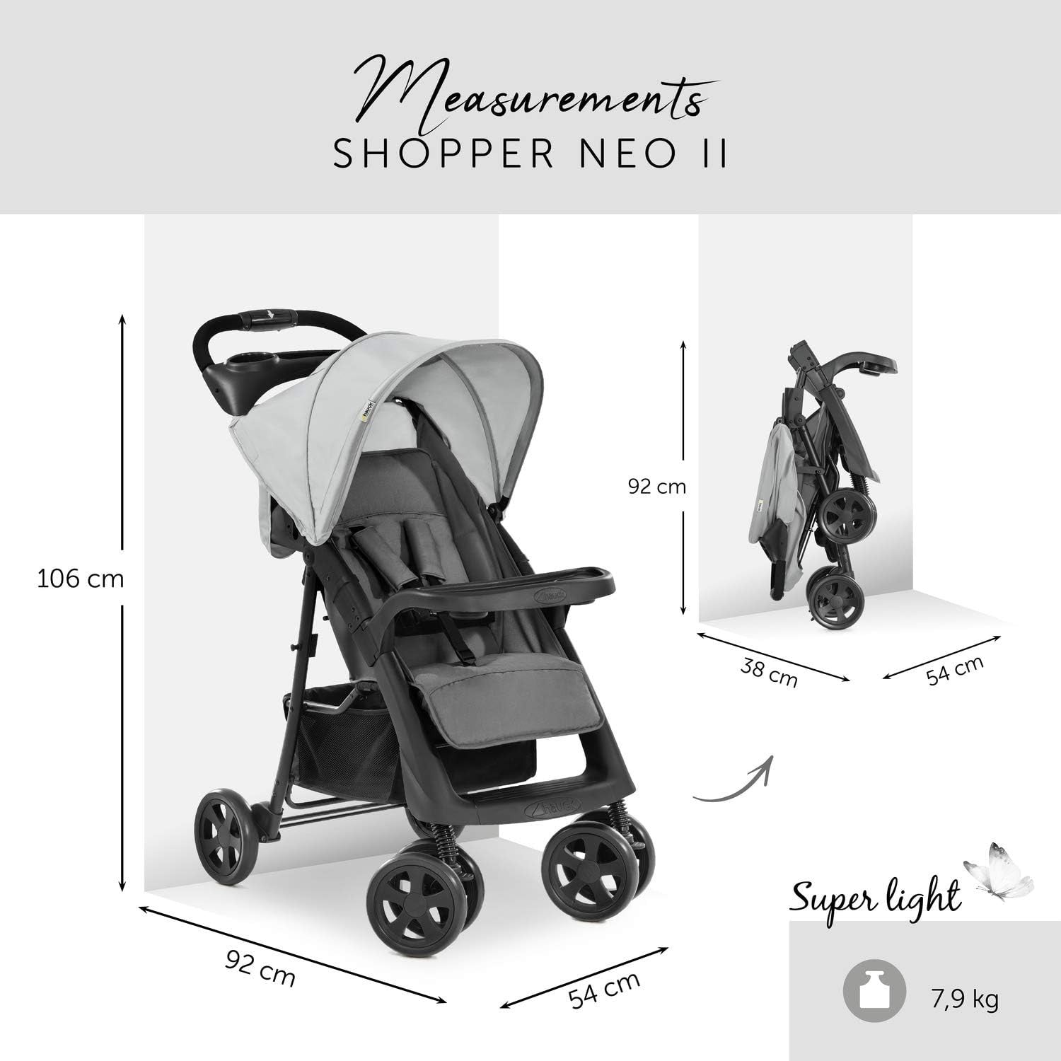 Lightweight Pushchair Compact Fold Reclining Seat Snack Tray 0-22kg Grey