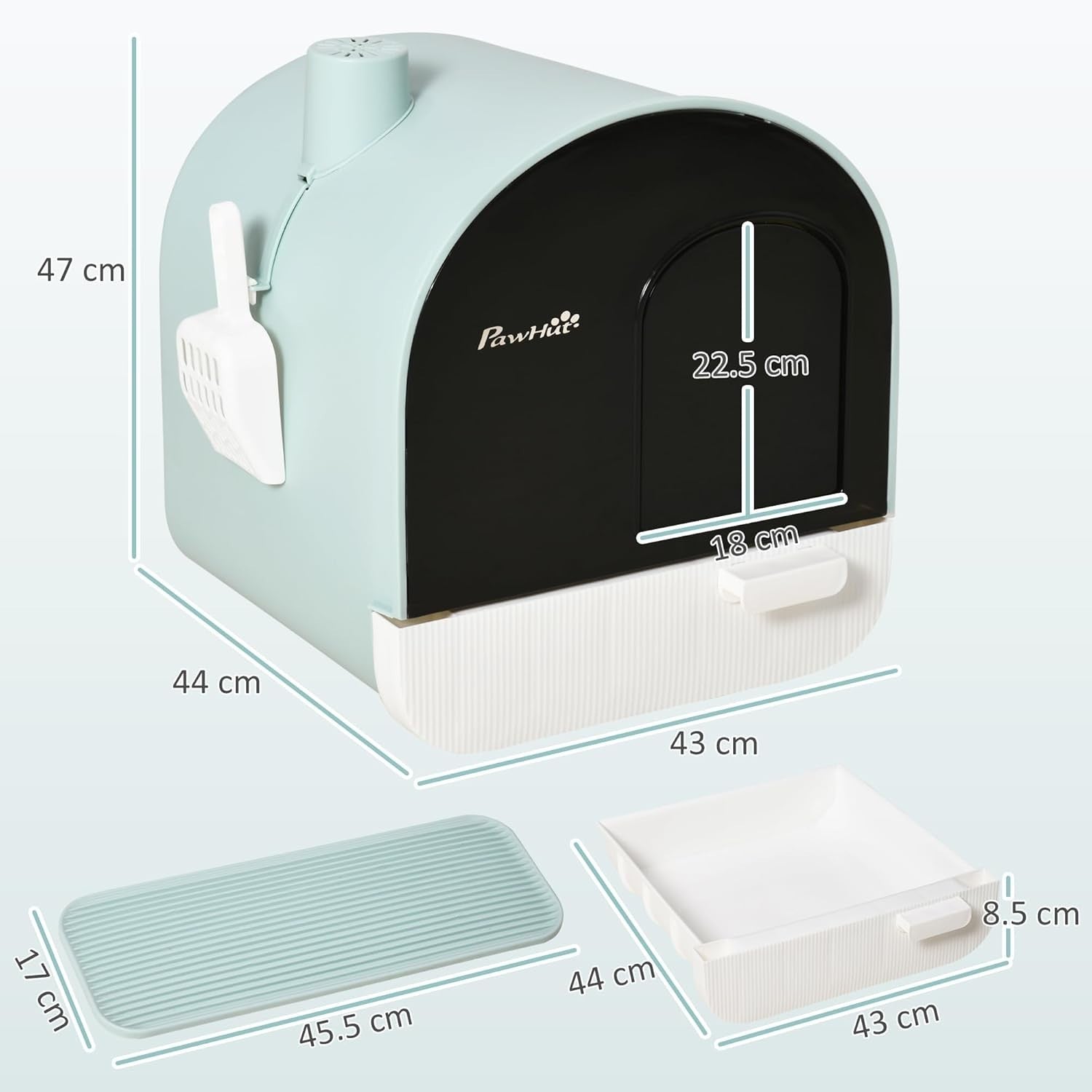 Hooded Cat Litter Box Enclosed Tray Drawer Odor Control Scoop Mat