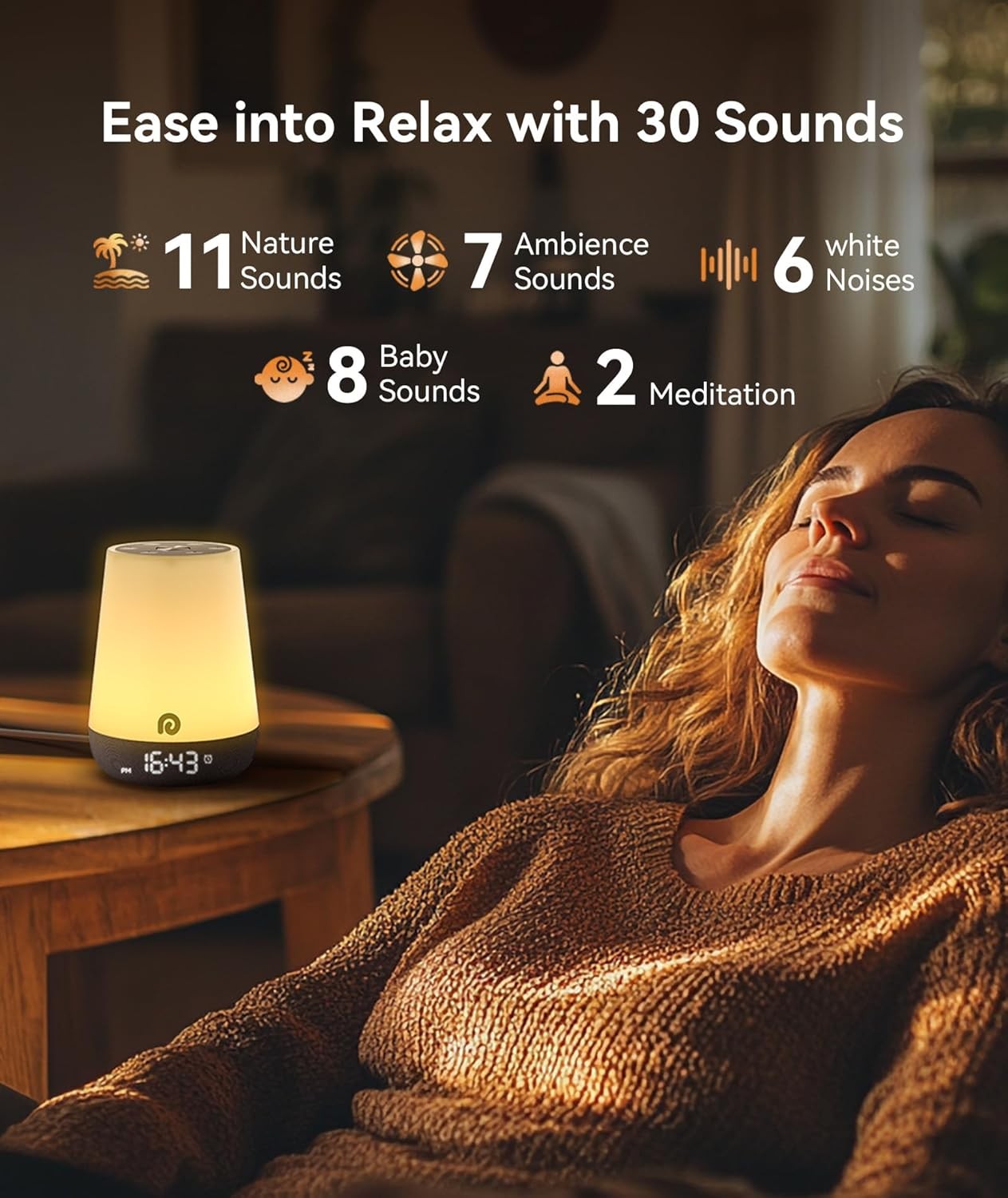 White Kids Sleep Trainer Clock White Noise Machine Night Light App Control