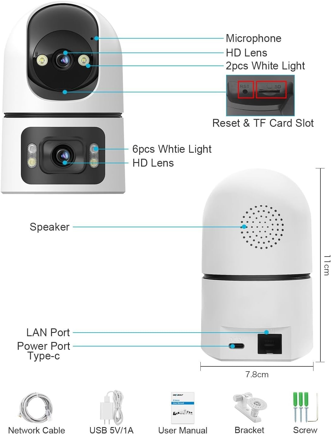 360° Dual Lens Indoor Security Camera WiFi Baby Pet Monitor CCTV