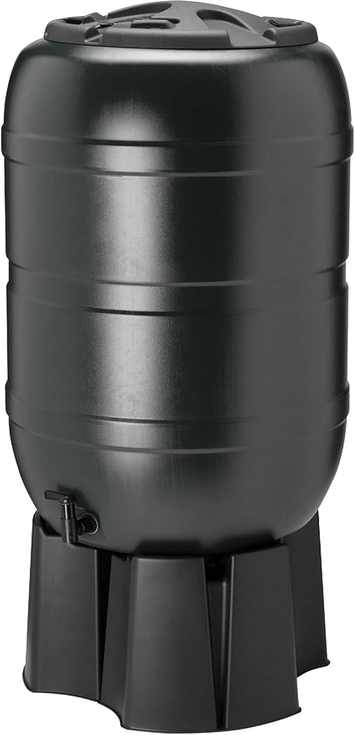 210L Black Water Butt Kit With Stand, Tap & Lockable Lid Garden Rain Collector