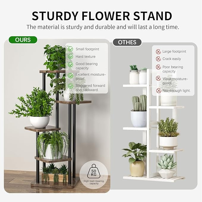 5 Tier Metal Plant Stand Indoor Outdoor Corner Flower Shelf for Home & Balcony