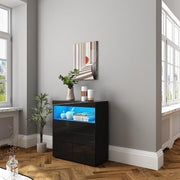 Black High Gloss Sideboard Cabinet with LED Lights, Storage & Lockable Doors