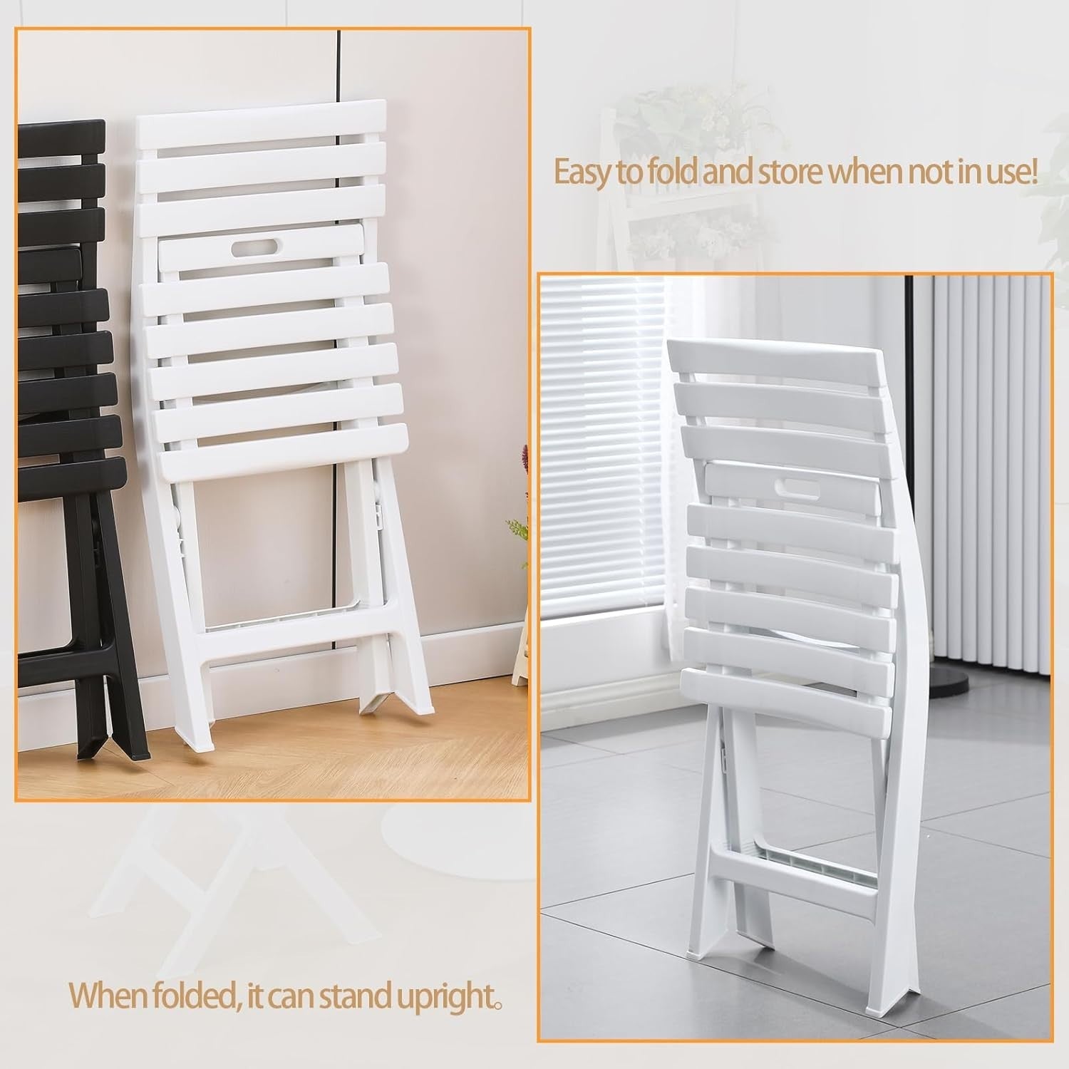White Folding Chairs Set of 4 Stackable Outdoor Indoor Garden Seating