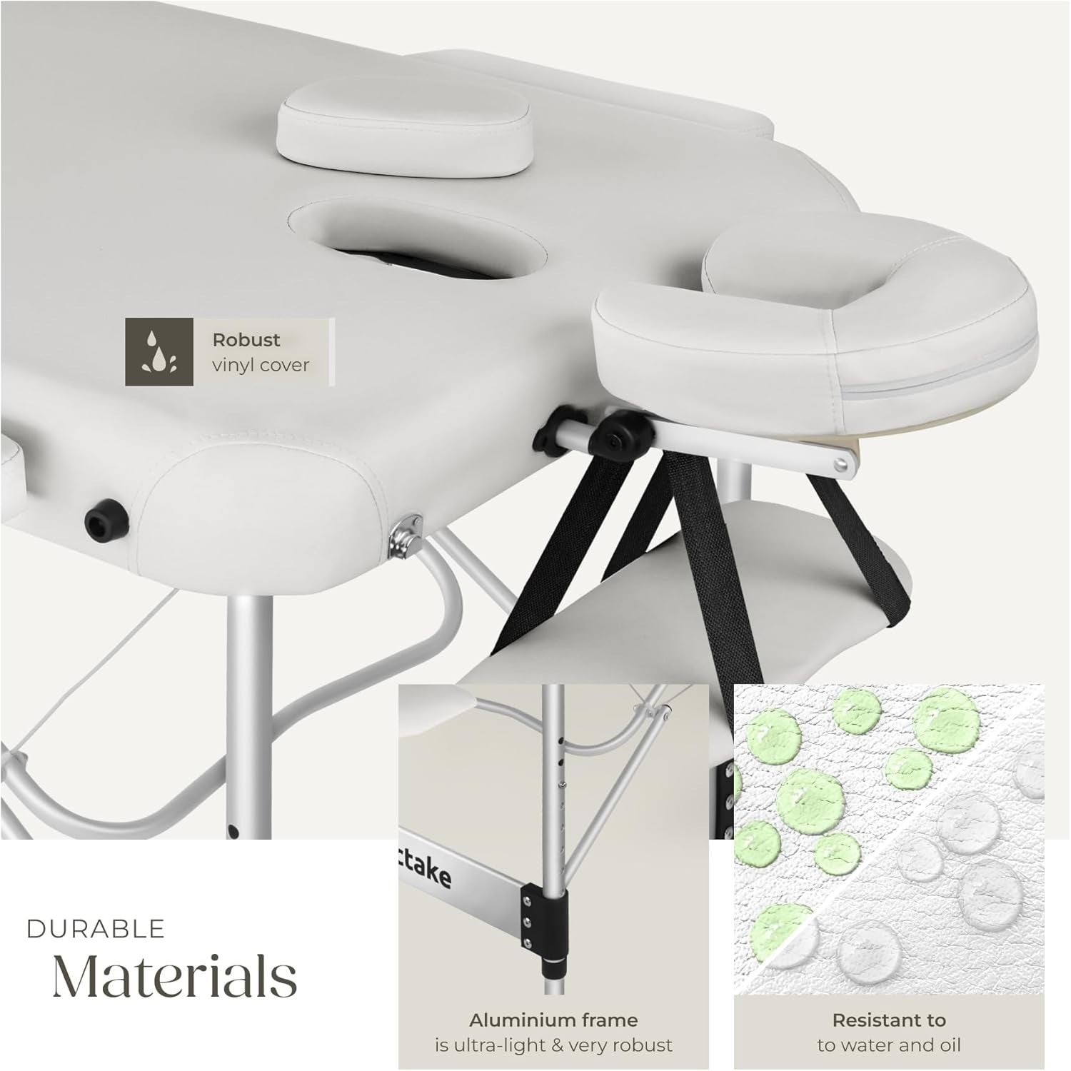 Portable 3 Zone Massage Table Foldable Aluminium Beauty Spa Bed 70cm White