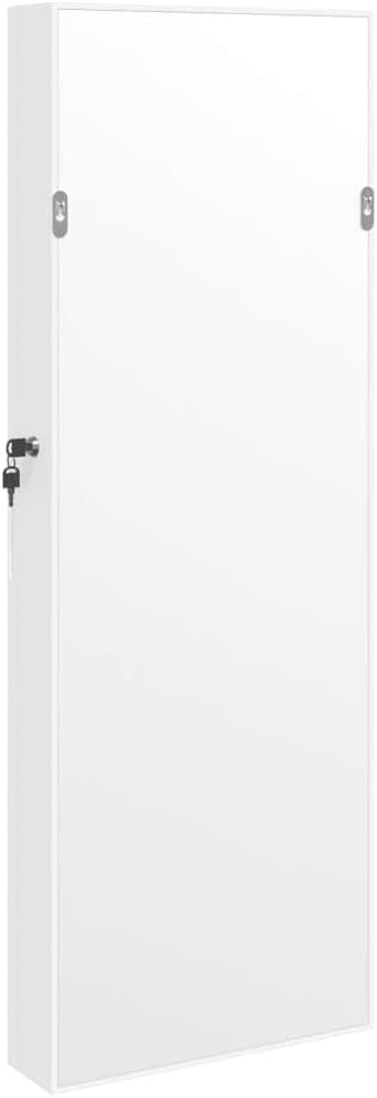Wall Mounted Mirror Jewelry Cabinet Lockable Slim Storage Armoire White
