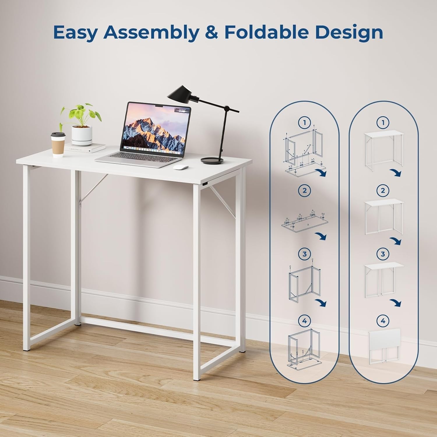 Folding Computer Desk Small Space Home Office Study Table Easy Store White