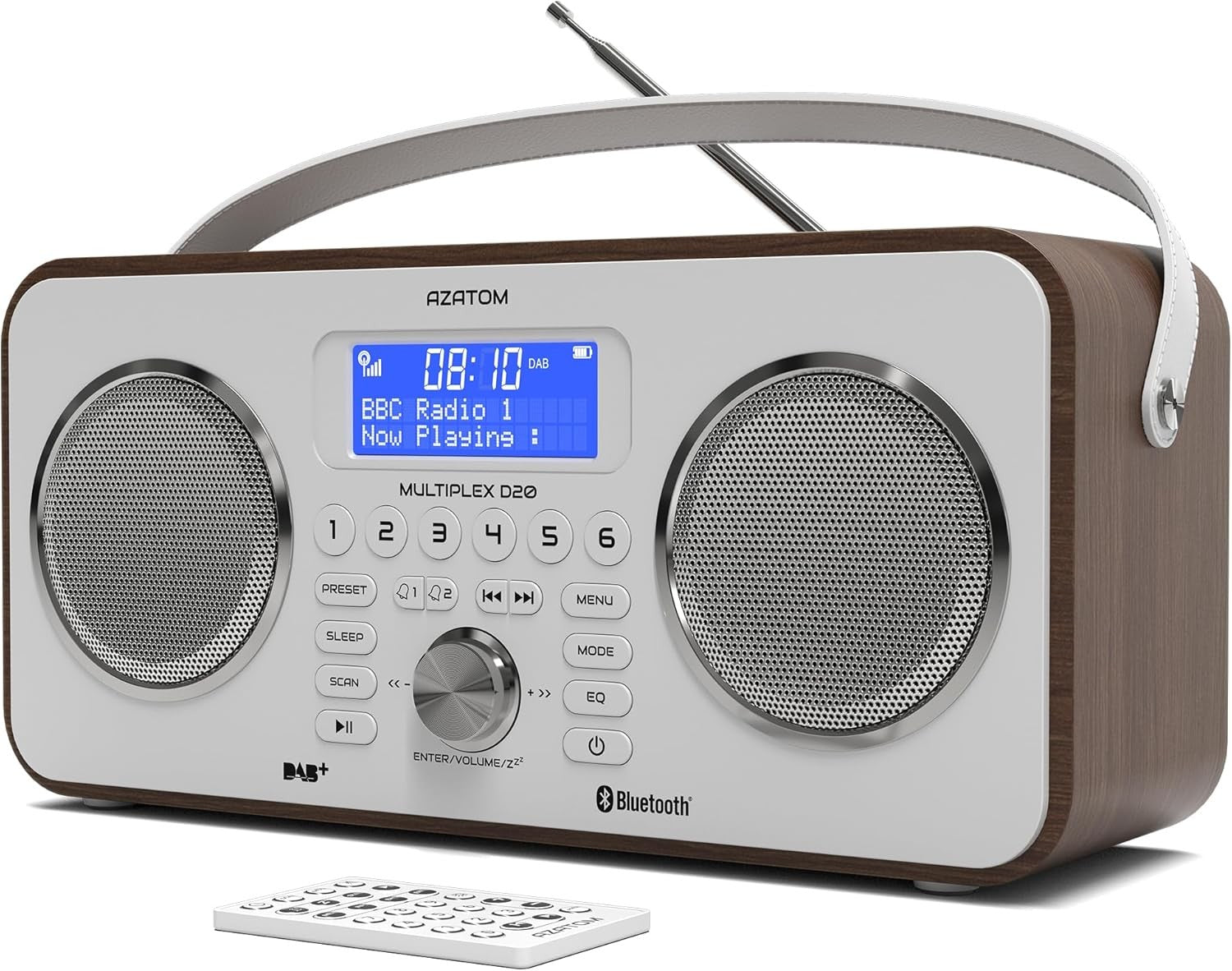 DAB DAB+ FM Digital Radio Bluetooth Portable Rechargeable Walnut Remote