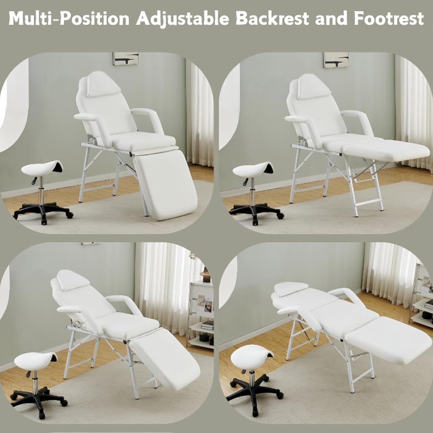 Foldable 3-Section Beauty Massage Chair Bed w/ Stool & Carry Bag White