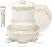 9Pcs White Granite Non-Stick Cookware Set with Removable Handle Induction Safe