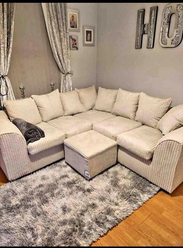 Cream Jumbo Cord Modular Dual Arm Corner Sofa 5-Seater Lounge
