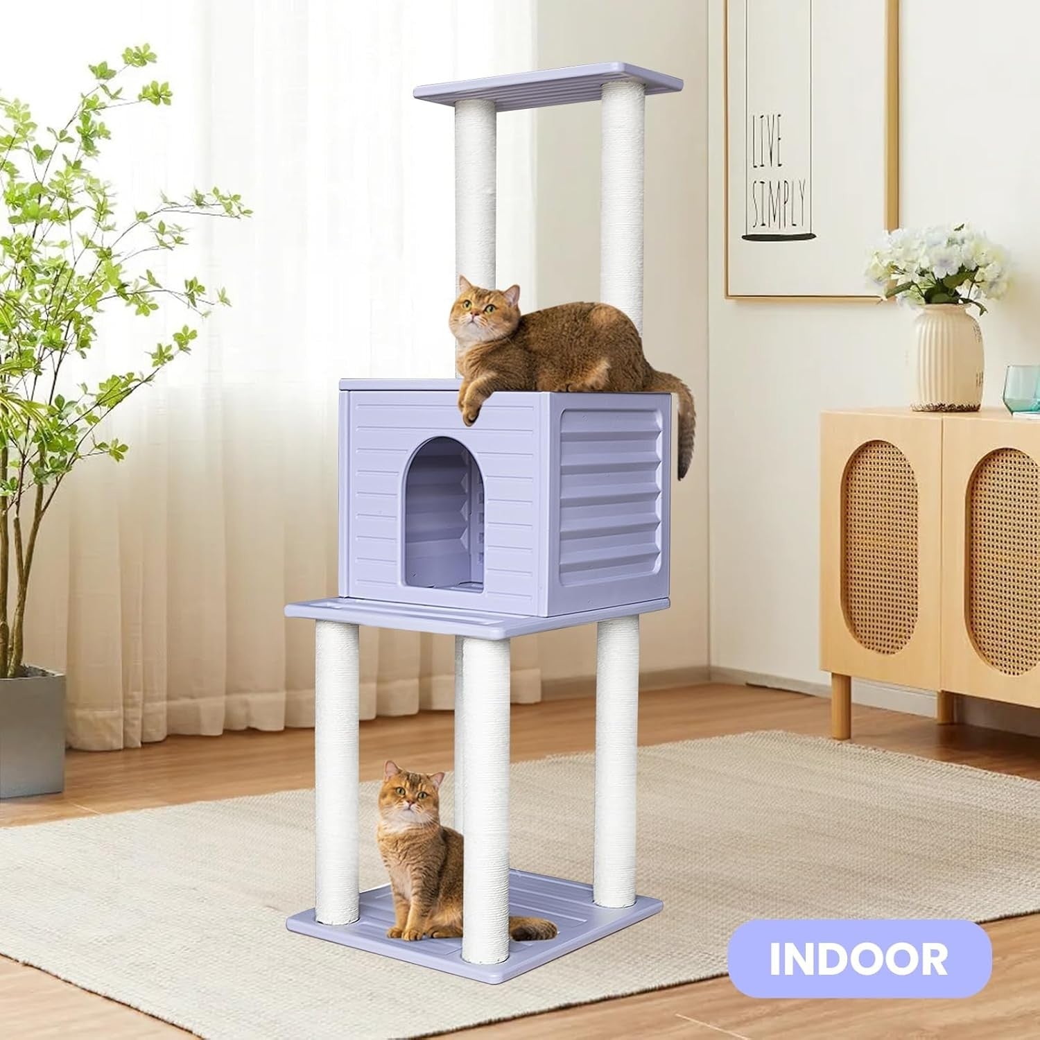 61.5 Inch Cat Tree Tower With Weatherproof Condo Indoor Outdoor Large Cats