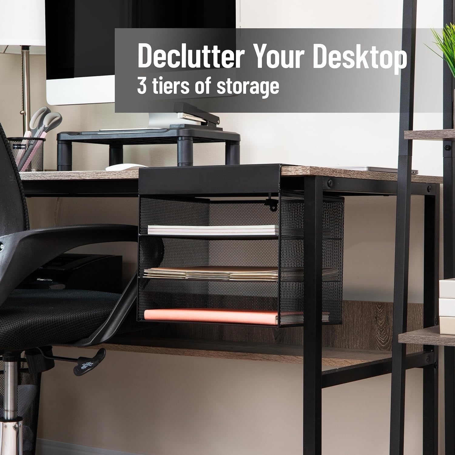 Under Desk Hanging File Organizer | Laptop, Folder, Notebook Storage, Black