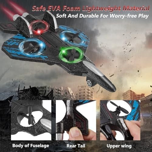 Foam RC Plane Toy for Kids with LED Lights, 360° Flip & Stunt Roll