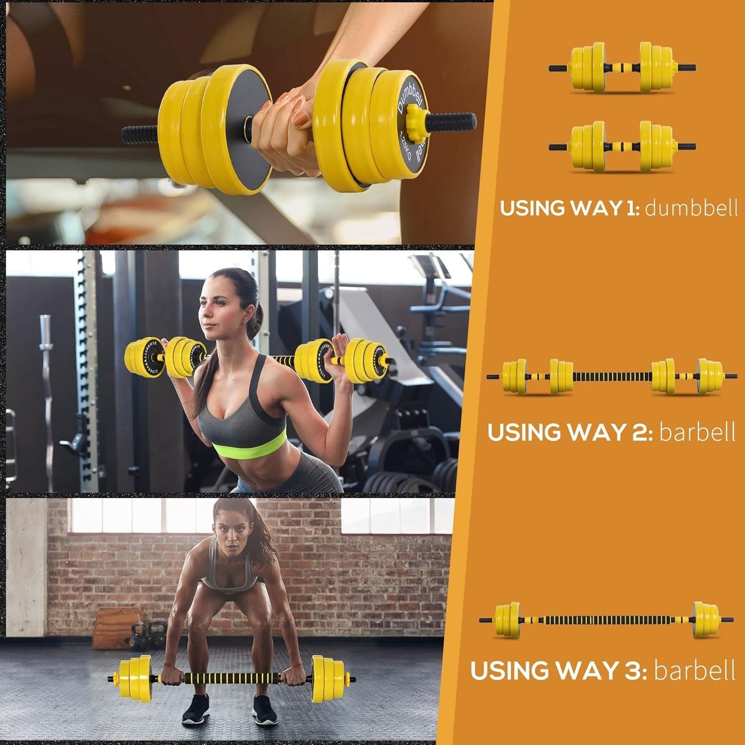 Adjustable Dumbbell Barbell Set 20kg 3-in-1 Home Gym Weight Training