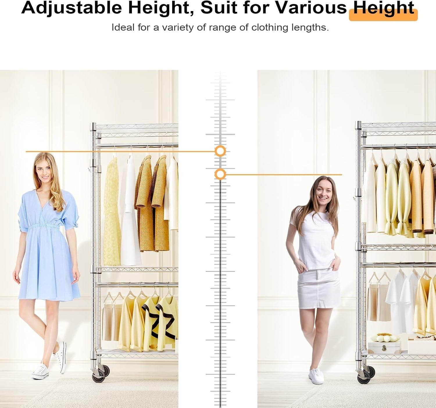 Heavy Duty 3-Tier Garment Rack with Wheels – Chrome 189cm