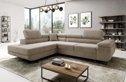 Corner Sofa Bed with Storage Beige L Shape 277x203cm 3 Seater