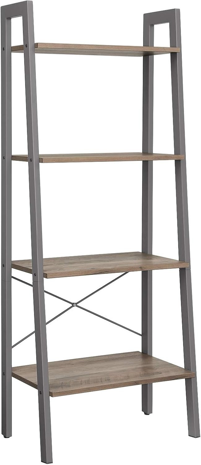 4-Tier Industrial Ladder Shelf Freestanding Storage Unit Greige Grey Metal