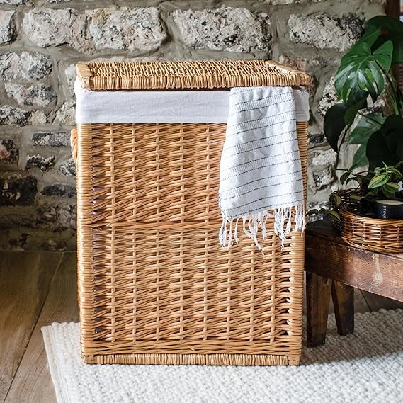 Extra Large Wicker Laundry Basket with Lid & Liner | Natural Willow 52×36×68cm