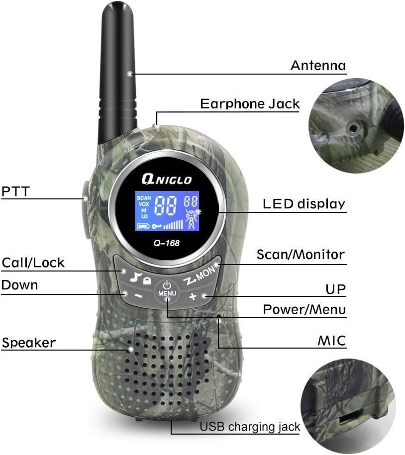 Kids Rechargeable Walkie Talkies 2 Pack Long Range VOX 8 Channel Radio