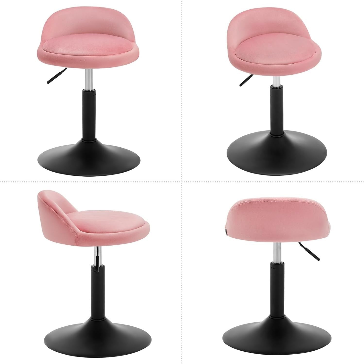 Pink Velvet Swivel Stool Height Adjustable Round Counter Chair Black Base